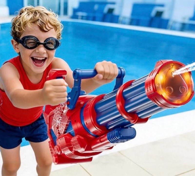 gatling electric water gun, 1500cc squirt water pistol toy powerful water blaster 50-55 feet range, automatic super water soaker for kids summer outdoor swimming pool beach party,red