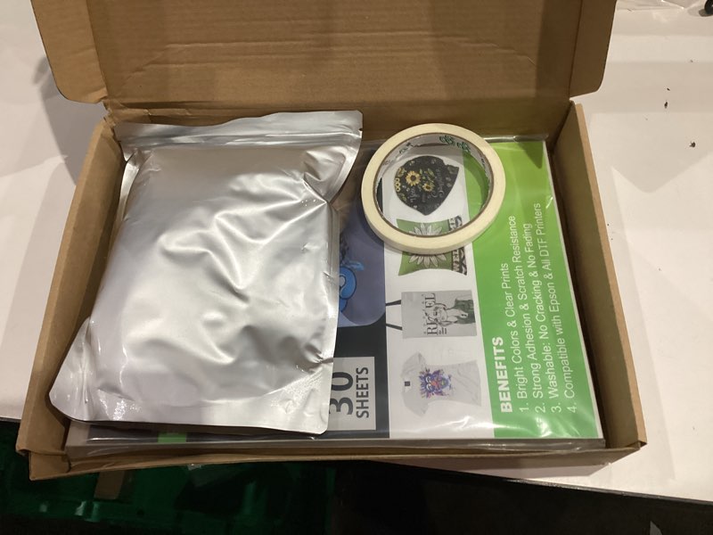 Condition photo showing Good Condition for dtf sublimation kit - 30 sheets a4 dtf film for sublimation hack, 14oz dtf powder white?dtf transfer starter kit, hot & cold peel dtf transfer film and powder kit for dtf & sublimation printer dtf starter kit