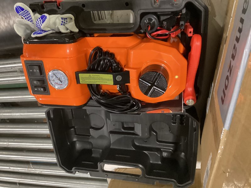 Condition photo showing New/Like New for e-heelp electric car jack 5ton 12v kit hydraulic (lifting range: 6.1~17.7 inch) with inflator electric jack for car suv sedan mpv change tires garage repair emergency kit orange jack