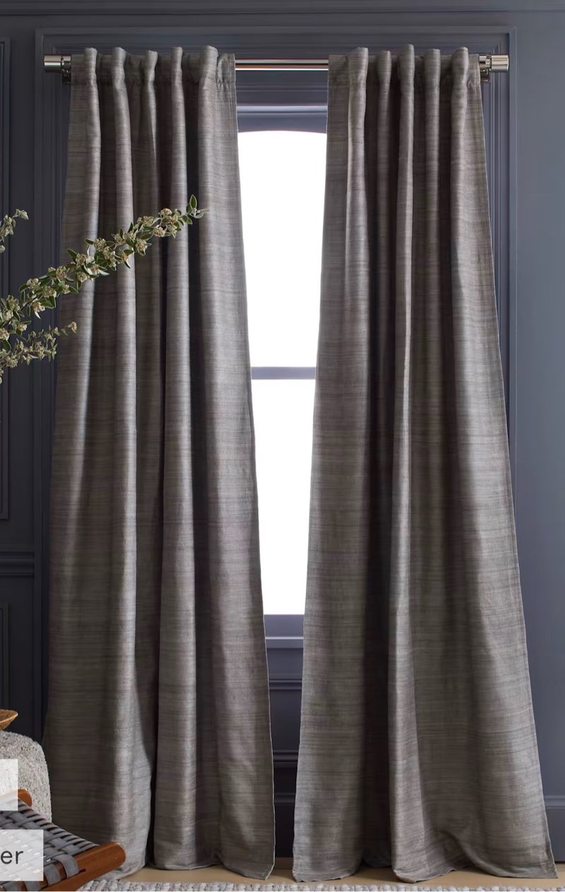 raw silk room darkening curtain - single panel grey /48x108