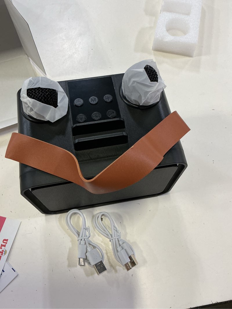 Condition photo showing New/Like New for karaoke machine,portable bluetooth speaker with 2 wireless microphone for adults & kids with led lights, karaoke microphone with pa system supports usb/tf/aux,gift for party(black)