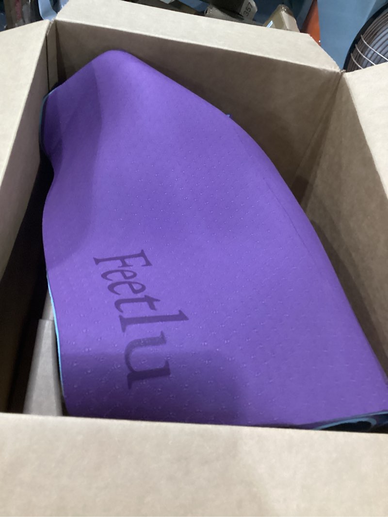 Condition photo showing As Is for extra thick exercise yoga mat with strap - 2/5 inch (10mm), non-slip workout mat for yoga, pilates, and floor exercises dark purple & blue gray 72" x 24" x 2/5"