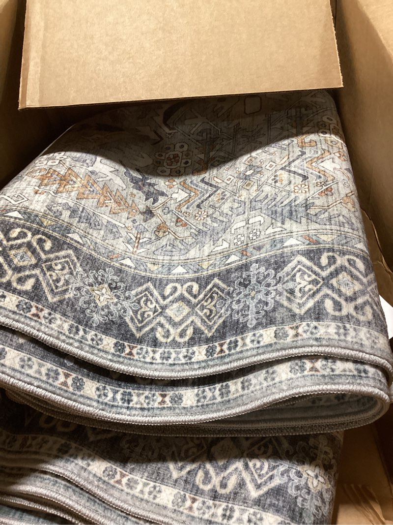 Condition photo showing As Is for RUUGME Washable Runner Rug 2.6'x12' - Vintage Kitchen Area Rug Stain Resistant Rugs for Living Room Bedroom Laundry Room Mat Distressed Rug Hallway Floor Carpet Runner for Bathroom(Grey/Blue) 2'6" x 12' (Runner) Grey