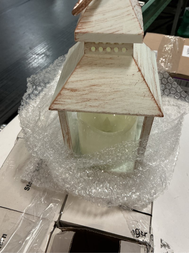 Condition photo showing Good Condition for sumind 8 pack 9" decorative candle lantern with flameless candle wood grain lantern hanging vintage rustic farmhouse decor wedding decoration table centerpiece for indoor outdoor party(white)