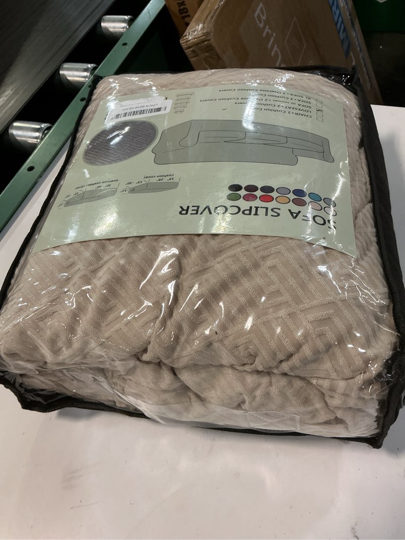 Condition photo showing New/Like New for xineage new 3 pieces couch covers for 2 extra large cushion sofa super stretch sofa cover for 2 large seat universal loveseat slip cover for living room (light beige), 71"-91"(2 cushions) 71"-91"(2 cushions) light beige