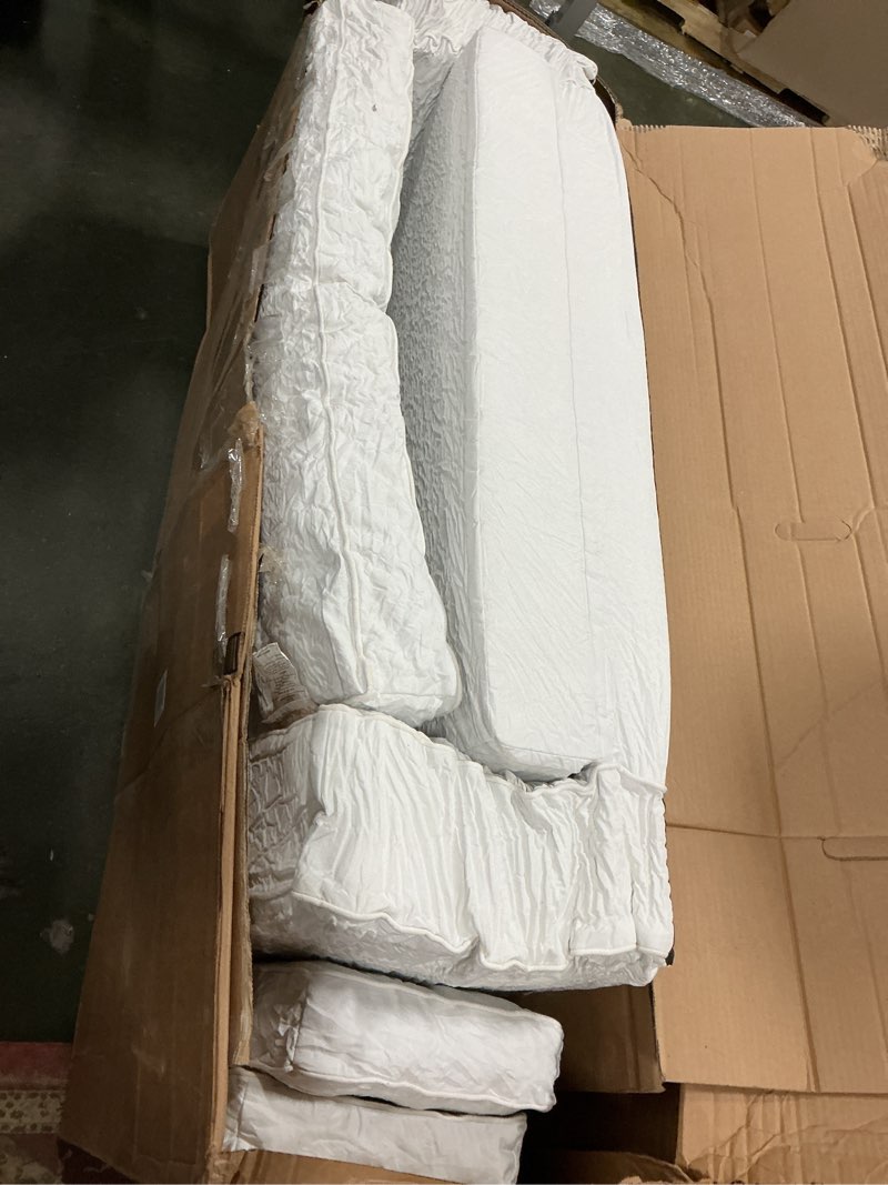 Condition photo showing As Is for YOSHOOT Loveseat Sleeper Sofa,55" Convertible Sofa Bed Couch Futon Couches for Living Room,3-in-1 Pull Out Floor Couch with Backrest and Pillows, White Linen White Standard