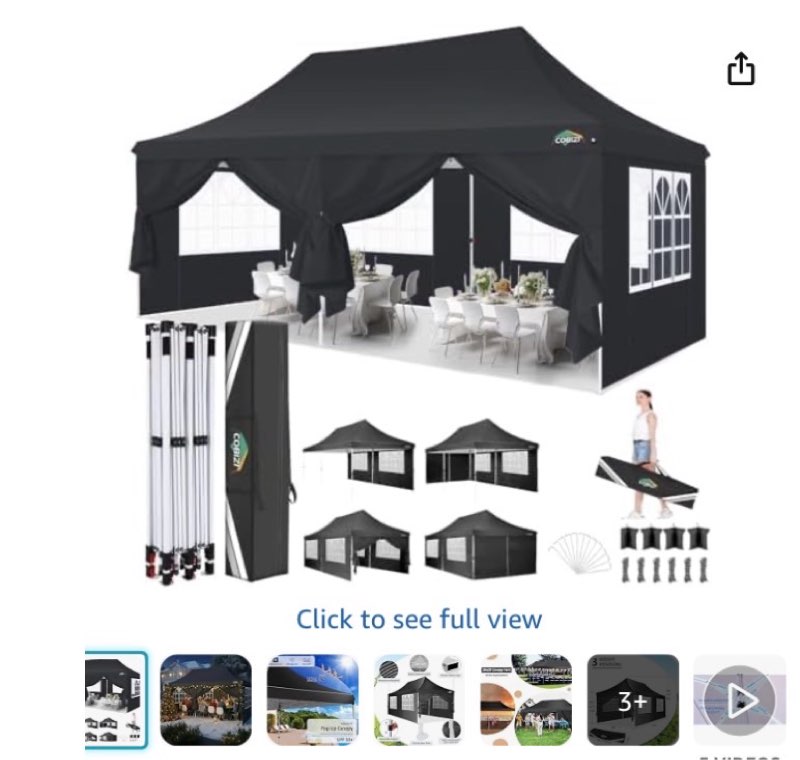 cobizi 10x20 pop up canopy tent for parties, carry bag,6 walls,4 sandbags | 3 adjustable height, waterproof uv50+, 420d oxford cloth,12 stakes, 6 ropes, pu1500mm silver-coated, for commercial, events