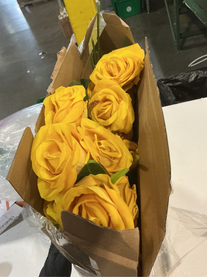 Condition photo showing Good Condition for jexine 50 pcs artificial rose flower bulk realistic silk fake roses with long stem plastic artificial flower bouquet real looking for home wedding centerpieces party decoration(yellow)