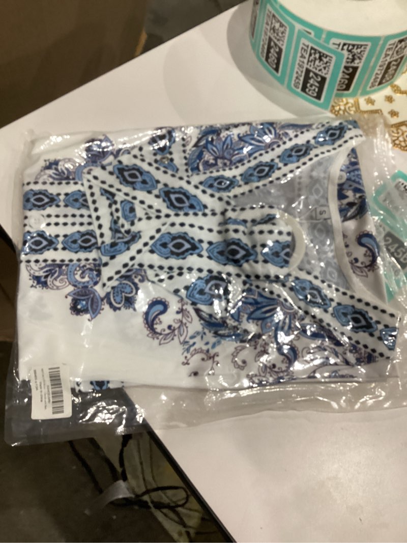 Condition photo showing New/Like New for Women's Long Sleeve Dress Spring Summer Aline Boho Dresses White V Neck Empire Waist Mini Dress with Belt Small Blue