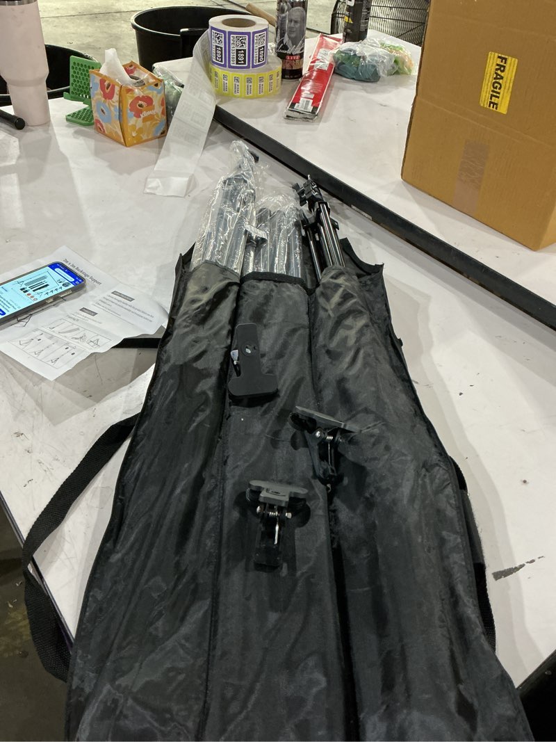 Condition photo showing Good Condition for emart backdrop stand 10x7ft adjustable back drop stand for party photoshoot | background stand backdrop with 8 clamps, 2 sandbags for photography, wedding, baby shower, events decoration, photo studio 10x7ft black