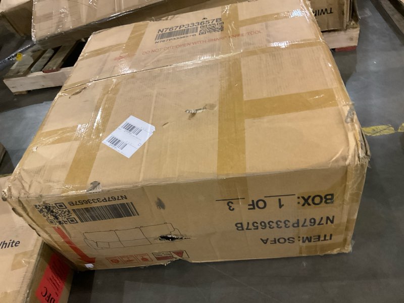 Condition photo showing As Is for Merax 98.5\" Modern 3 Seater Curved Sofa, Luxury Boucle Fabric Sofa, Minimalist Cozy Cloud Couch for incomplete 