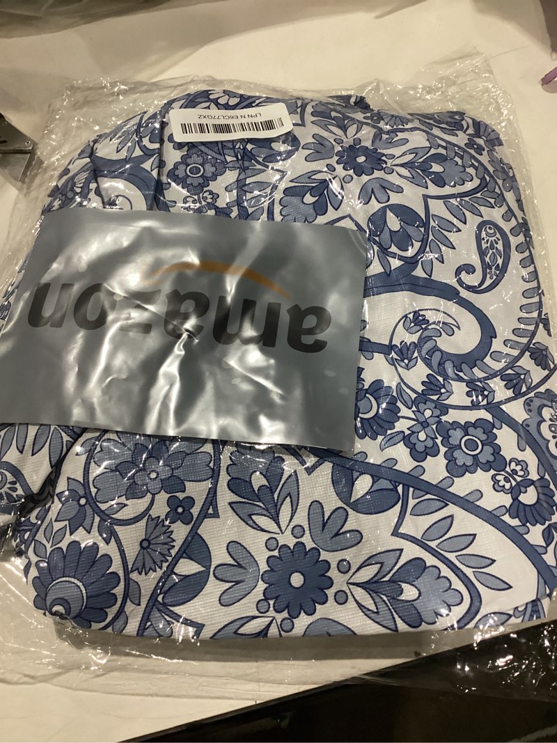 Condition photo showing Good Condition for liberecoo luxury paisley round vinyl tablecloth with flannel backing - waterproof, oilproof, wipeable dining table cover for indoor/outdoor use paisley navy blue 44" (round)