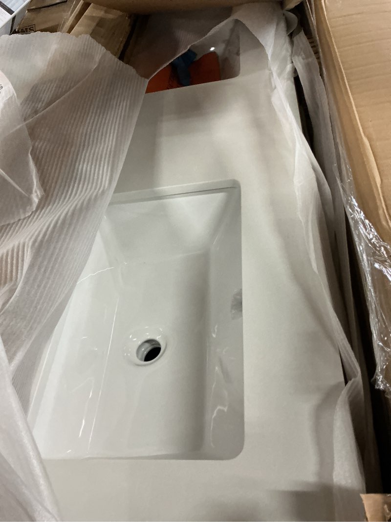 Condition photo showing Good Condition for allen + roth cantrell 60-in oak undermount double sink bathroom vanity with white engineered stone top