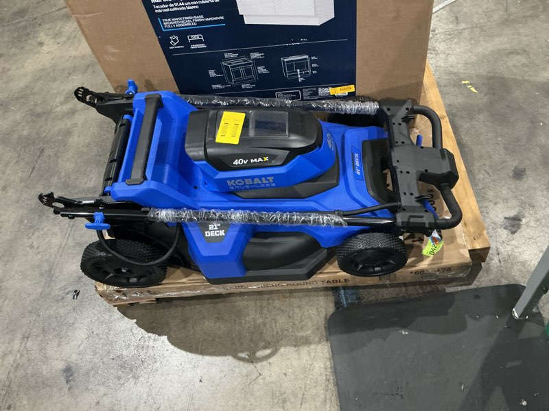 Condition photo showing As Is for kobalt gen4 40-volt, 20-in push battery walk mower with (battery and charger not included)