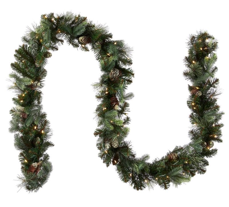 National Tree Company Pre-Lit Artificial Christmas Garland  Green  Carolina Pine  White Lights  Decorated with Pine Cones  Plug In  Christmas Collection  9 Feet