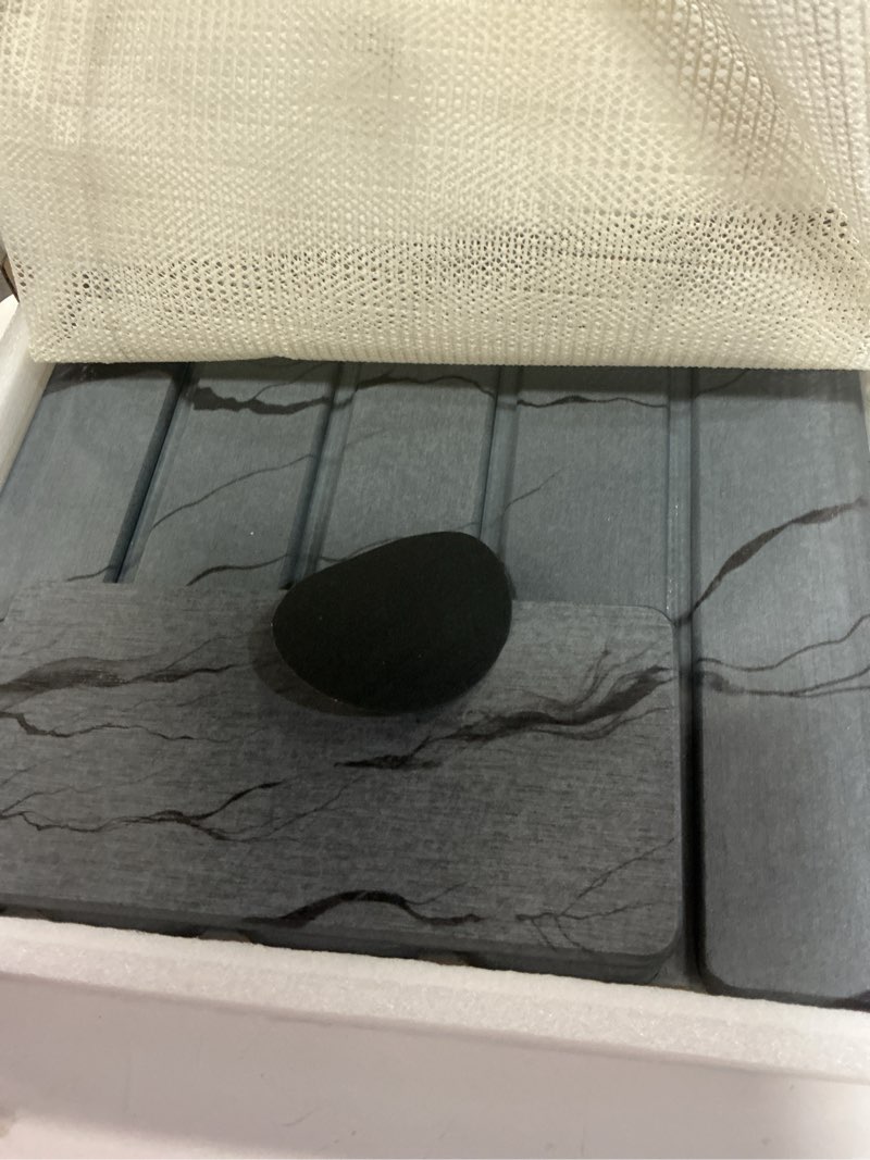 Condition photo showing Good Condition for large stone dish drying mat for kitchen counter, thin & light quick dry stone dishes mats, foldable water absorbing diatomite drying pad for kitchen bathroom sink countertop (gray ink 24"×16" & 8"x4") gray ink 24" x 16"