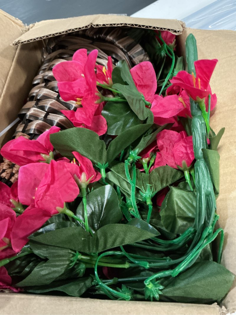 Condition photo showing Good Condition for inspring artificial bougainvillea faux flowers plants baskets for outdoor outside decoration, 3pcs fake silk flowers long trailing vines uv resistant realistic for front door porch patio (hotpink)