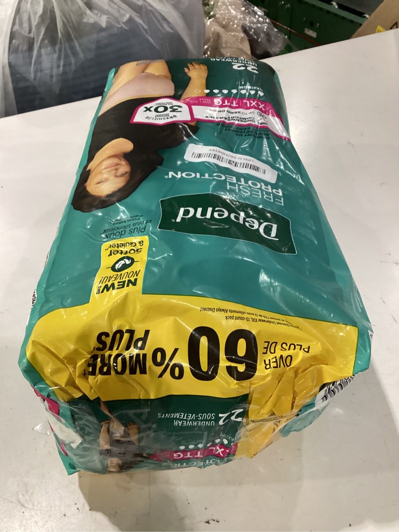 Condition photo showing As Is for depend fresh protection adult diapers, incontinence underwear for women, disposable, maximum, xxl, blush, 22 count, packaging may vary 2x-large 22