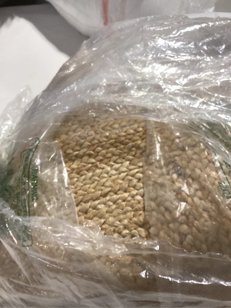 Condition photo showing As Is for SAFAVIEH Natural Fiber Collection Area Rug - Natural & Ivory, Handmade Farmhouse Boho Coastal Rustic Jute, Ideal for High Traffic Areas in Living Room, Bedroom Natural/Ivory