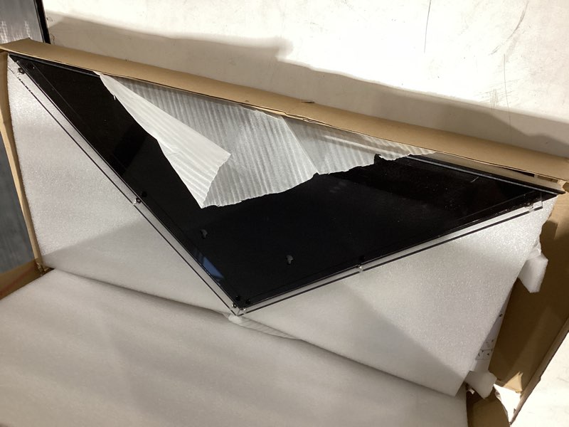 Condition photo showing As Is for Display Case for 5' x 9.5' American Flag - Acrylic Container Shadow Box for Veterans Burial or Commemorative - Triangle Holder for Table or Wall Mounted Black Acrylic for 5' x 9.5' Flag Case