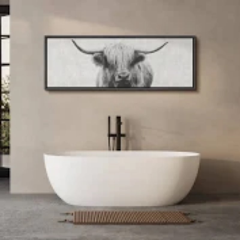 Animals "Portrait Of A Highland Cow Black And White Modern Art Extra Large Framed Wall Pictures