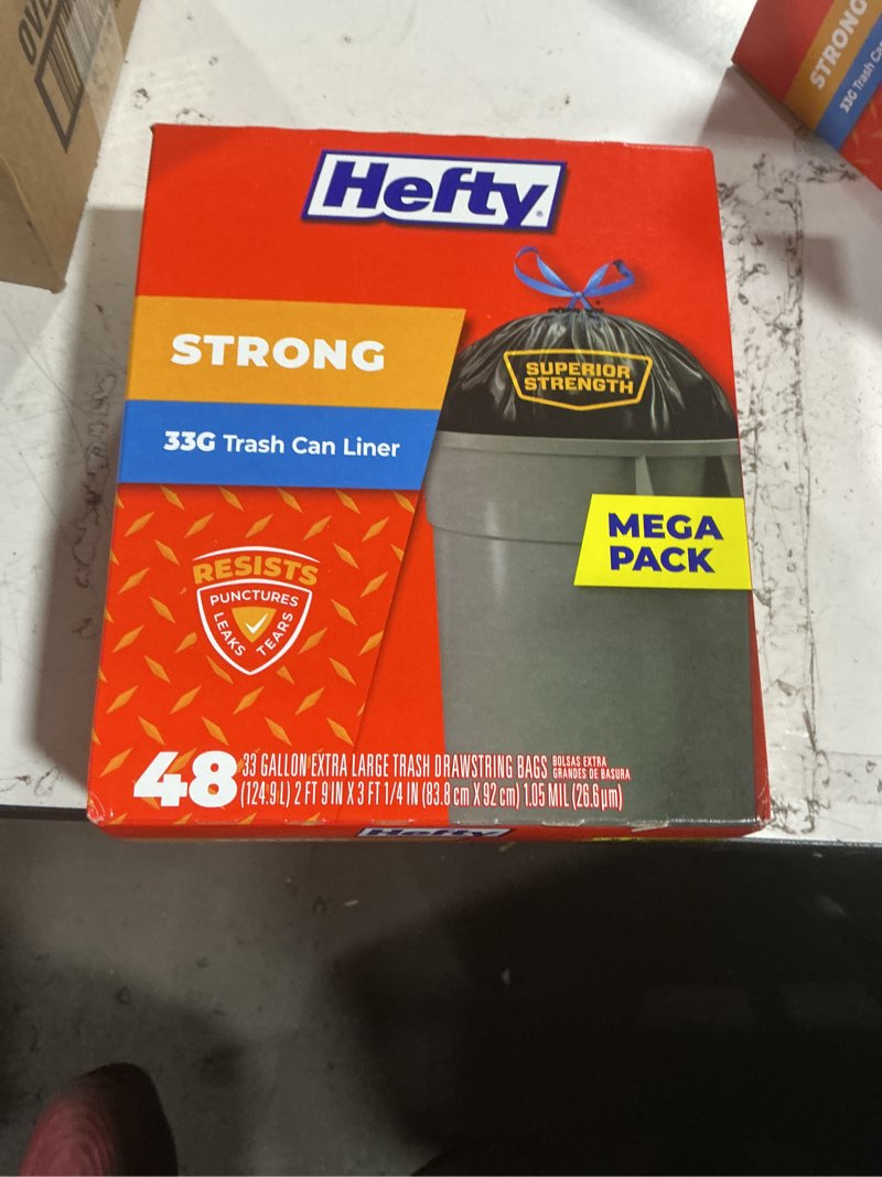 Condition photo showing New/Like New for hefty strong trash can liners - 33 gallon  48 bags