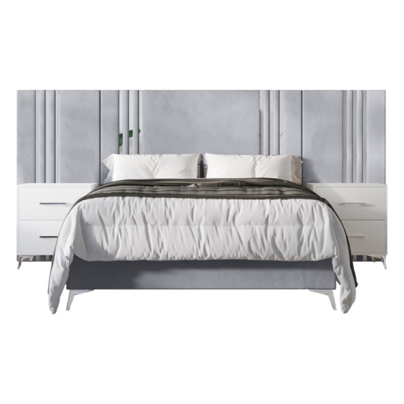 (Incomplete box 2 of 2) Home Design Laytec King Luxurious Velvet Upholstered Platform Bed For Adult, Silver Gray, Easy Assembly
