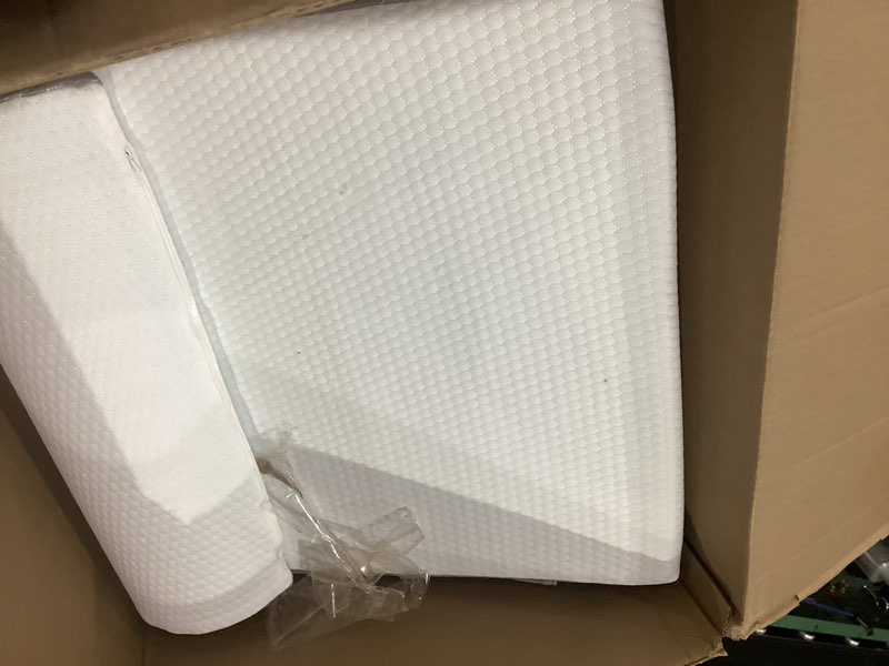 Condition photo showing Good Condition for bedluxe wedge pillow, 10 inch bed wedge pillow for headboard, pillow wedge for acid reflux relief, sleeping, back pain relief, snoring, triangle pillow wedge, white/grey 24*24*10 inch white grey