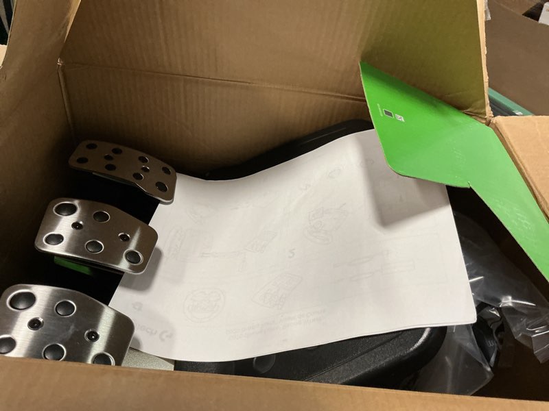 Condition photo showing Good Condition for logitech g920 driving force racing wheel and floor pedals, real force feedback, stainless steel paddle shifters, leather steering wheel cover for xbox series x|s, xbox one, pc, mac - black