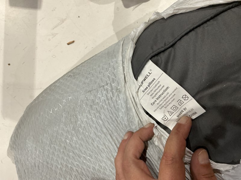 Condition photo showing As Is for minupwell knee pillow for side sleepers, 6" leg pillow for side sleeping, 100% cotton fabric pillow for between knees while sleeping - high support alternative for relieving leg, back, and knee pain grey 6 in