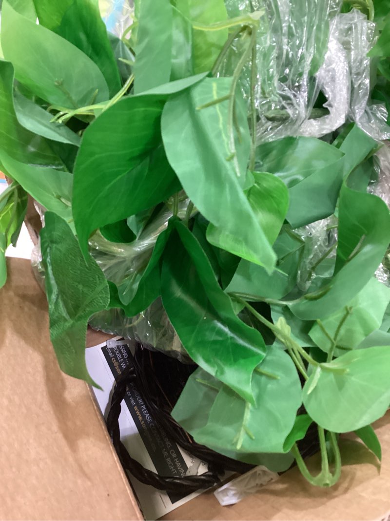 Condition photo showing As Is for anzome artificial hanging plants with woven wicker basket, 3.5ft faux ivy vine for wall decor, renter-friendly no-drill greenery for living room bedroom, hooks included (minimal odor & easy fluff) dark brown+chain ivy