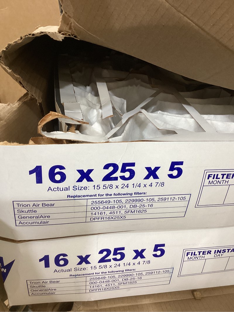 Condition photo showing As Is for filterbuy 16x25x5 air filter merv 8 dust defense (2-pack), pleated hvac ac furnace air filters for honeywell fc100a1029, lennox x6670, carrier, bryant, & more (actual size: 15.75 x 24.75 x 4.38)
