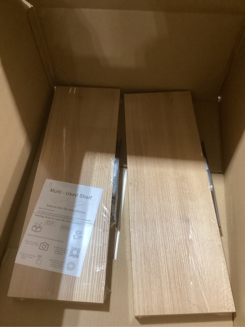 Condition photo showing New/Like New for INHABIT UNION Oak Floating Shelves for Wall?24in Wall Mounted Display Ledge Shelves Perfect for Bedroom, Bathroom, Living Room and Kitchen Decoration Storage (Oak, Set of 2) Oak 24 Inch