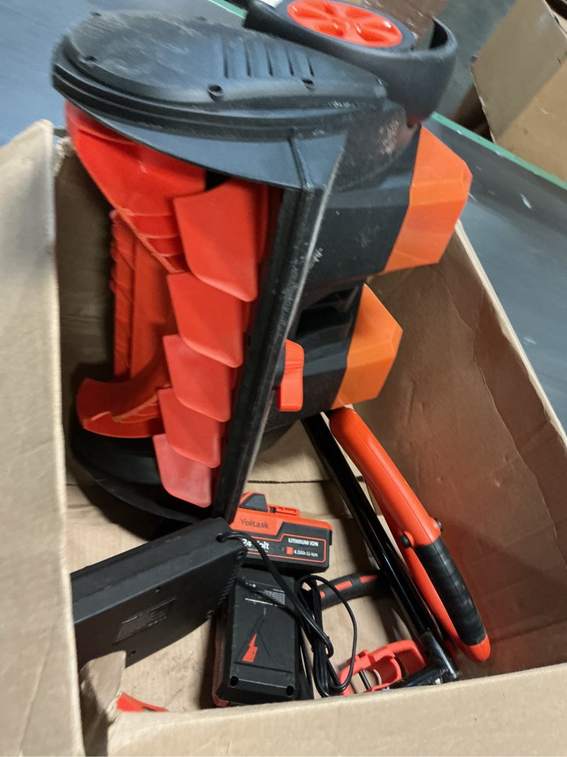 Condition photo showing As Is for Voltask Battery Powered 56-volt 14-In Single-stage Push Snow Shovel Cordless Electric Snow Blower With Charger