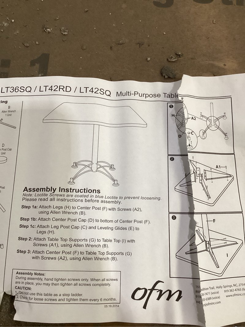 Lunch room table large leg (only) LT36SQ