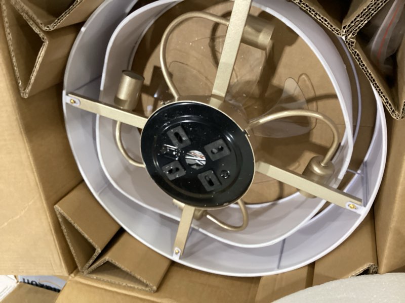 Condition photo showing Good Condition for gold flush mount ceiling fans with lights, 20" caged boho ceiling fan with light and remote, bladeless with 6 speeds for bedroom, nursery, living room