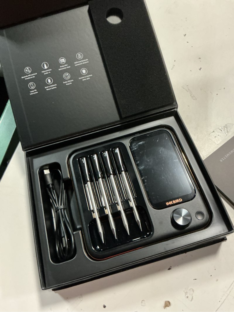 Condition photo showing Good Condition for inkbird wifi wireless meat thermometer with 360°readable lcd standalone base?4 probes digital food meat thermometer with remote control for bbq, grill, oven, smoker, rotisserie, kitchen 14-bw