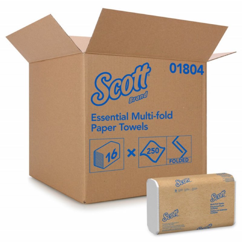 scott essential folded paper towels, 01804, white multi-fold, 9.2” x 9.4” | 16 packs/case
