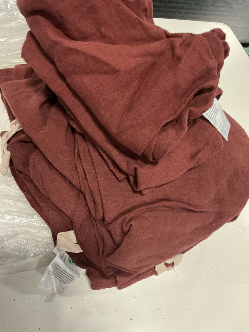 Condition photo showing As Is for european linen duvet cover set, full/queen, burgundy