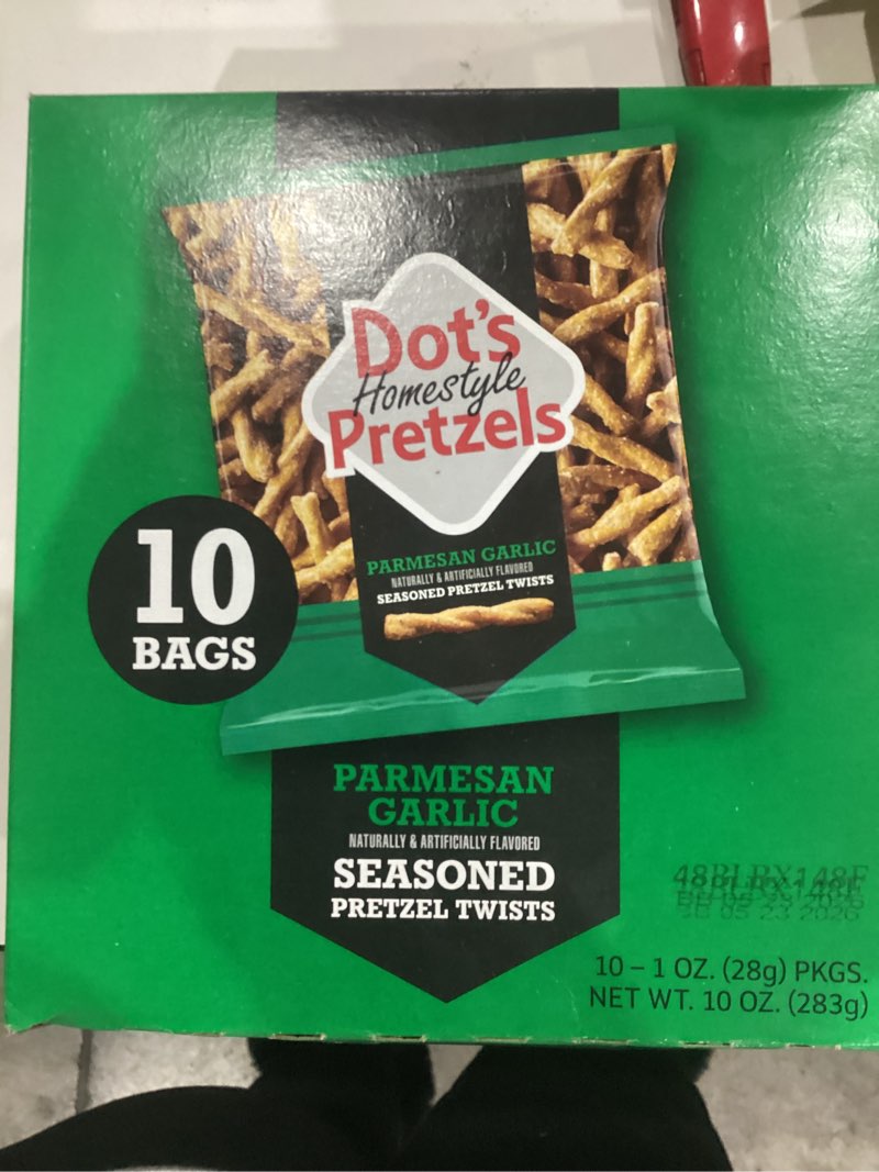 Condition photo showing New/Like New for Dot's Pretzels Parmesan Garlic Seasoned Pretzel Twist Snack, 1oz Individually Sized Bag (10 Count) Parmesan Garlic Pack of 10