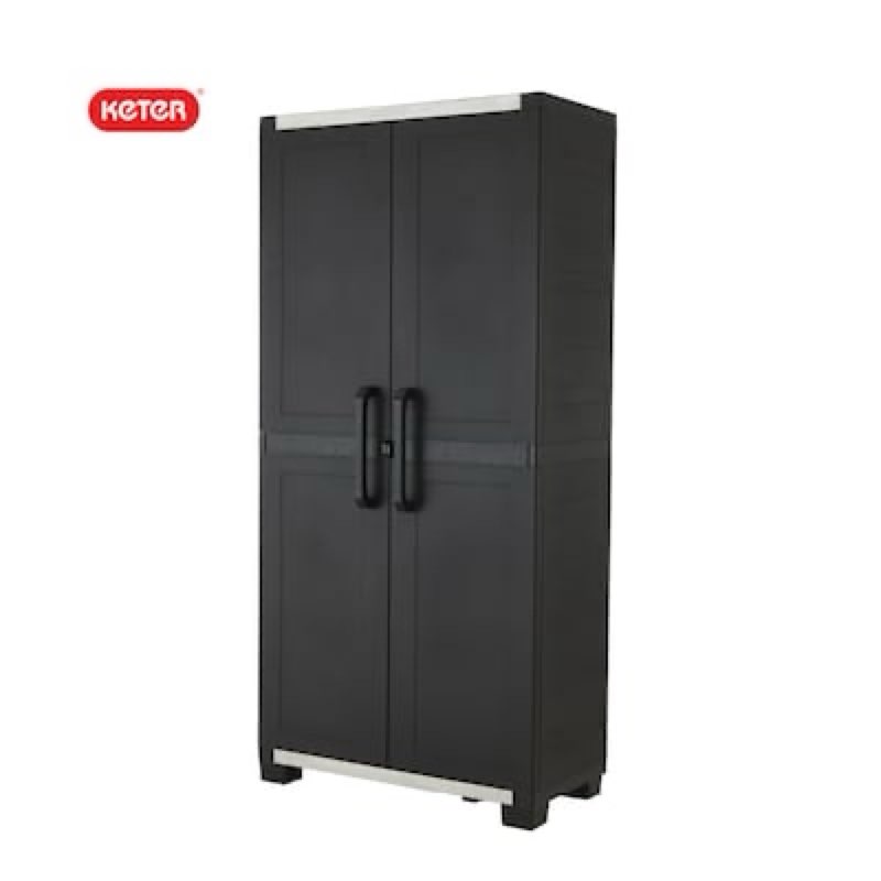 keter premium one 35-in w x 74-in h x 18.5-in d freestanding plastic garage cabinet in black