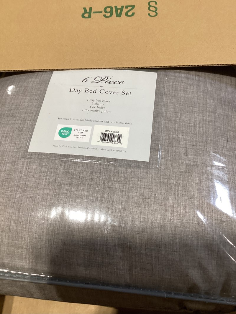 Condition photo showing Good Condition for madison park daybed cover set-trendy design all season luxury bedding with bedskirt, matching shams, decorative pillow, medallion tufted dark grey 75"x39" 6 piece leila dark gray 75"x39"