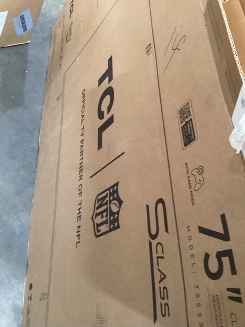 Condition photo showing As Is for TCL 75-Inch Class S5 UHD 4K LED Smart TV with Fire TV (75S551F, 2024 Model), Dolby Vision and Atmos, HDR PRO+, Alexa Built-in with Voice Remote, Apple AirPlay 2 Compatibility, Streaming Television 75 inches TV only
