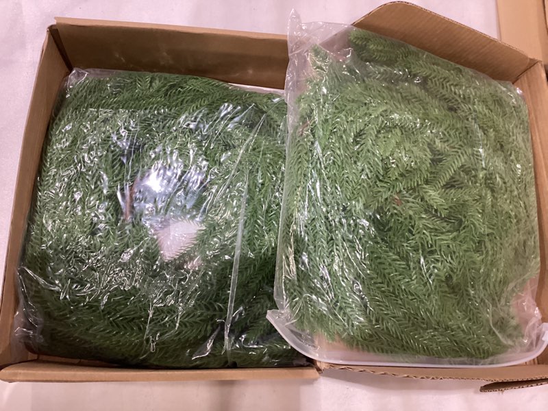 Condition photo showing New/Like New for 2Pcs 6FT Christmas Garland Real Touch Norfolk Pine Garlands, Artificial Faux Greenery Garland for Decorations Indoor, Pine Garland for Mantle, Fireplace, Wall, Mantle, Holiday Decor 6FT 2