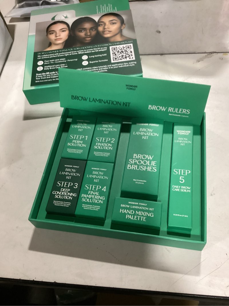 Condition photo showing New/Like New for brow lamination kit and tint ready system – professional eyebrow lamination kit for women, at home brow lift kit with perm, eyebrow tinting kit compatible, brow shaping tools, rulers, brushes & serum 1 count (pack of 5)