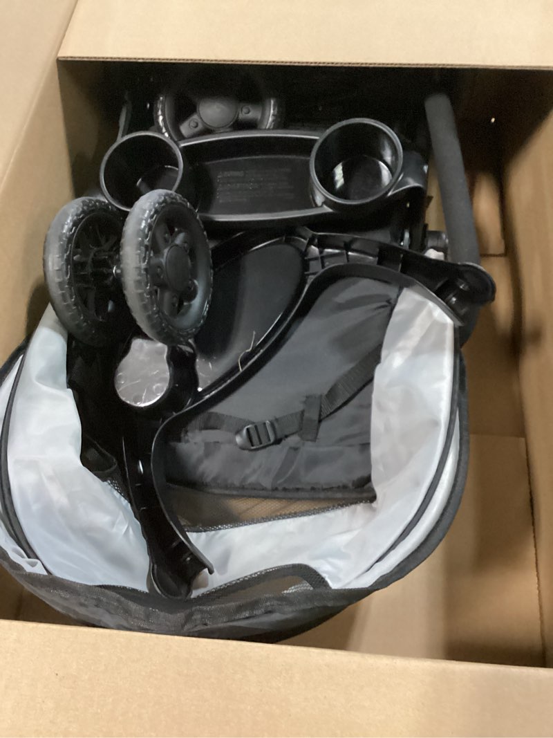 Condition photo showing As Is for kolcraft cloud plus lightweight umbrella stroller for toddlers with reclining seat, large storage basket, canopy, infant & parent trays, compact fold for summer travel, durable frame, slate gray slate gray (wheel color may vary)