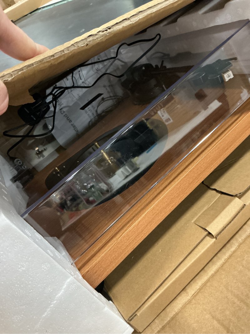 Condition photo showing As Is for Turntable Vinyl Record Player Support Bluetooth Output Phono/Line Switch Pitch Control with Pre-Installed Counterweight & Magnetic Cartridge, Belt Drive 2 Speed Brown