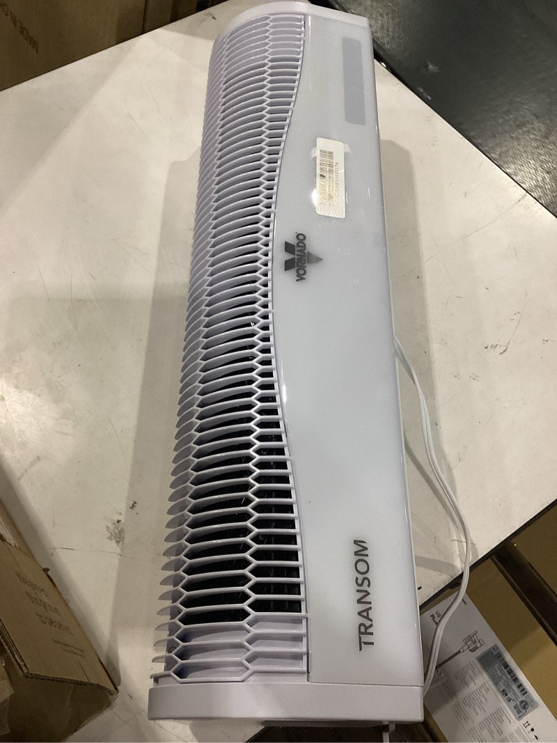 Condition photo showing As Is for *no remote not tested*vornado transom window fan with 4 speeds, remote control, reversible exhaust mode, weather resistant case, whole room, ice white