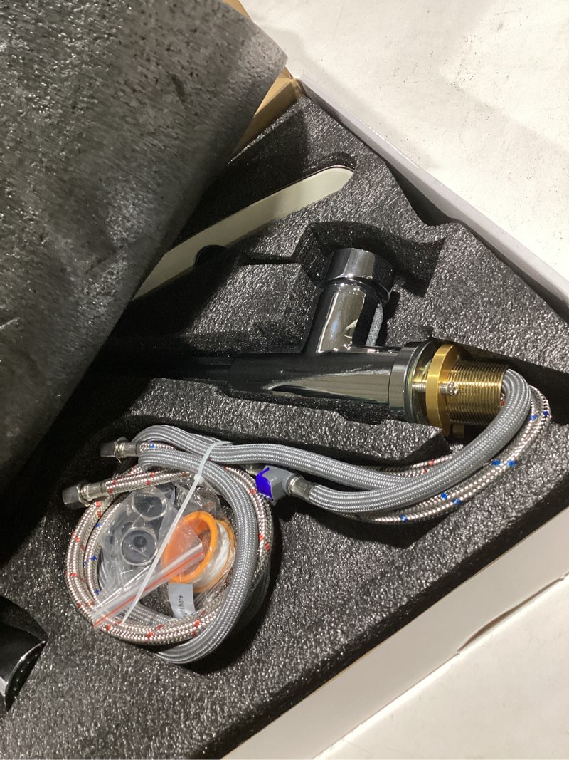 Condition photo showing Good Condition for Kitchen Faucet with Pull Down Sprayer?Stainless Steel Single Handle Kitchen Faucet?1/3 Hole, Deck Plate Included?Suitable for farmhouses, Campers, Laundry Rooms, RVs, and Bars (Chrome)