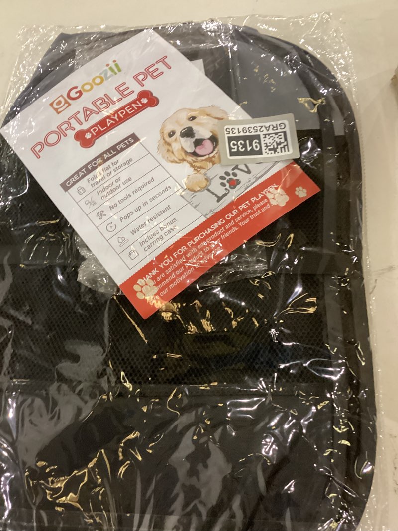 Condition photo showing New/Like New for Portable Dog Playpen for Medium Dogs, Collapsible Pet Cat Kitten Puppy Playpen Indoors Outdoors with Zipper Top Cover (Medium Size, Grey-Black) Grey-Black M [35.5" x 35.5" x 23.1"]